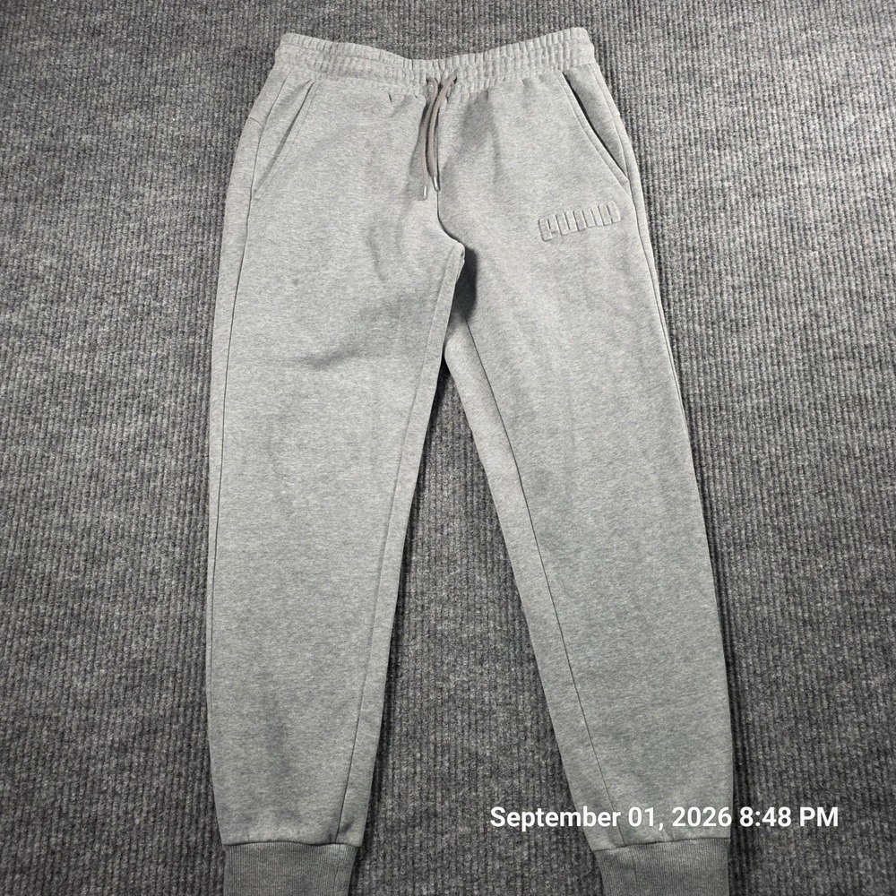 Puma Mens Gray Fleece Joggers Embossed Logo Sweatpants Size Medium